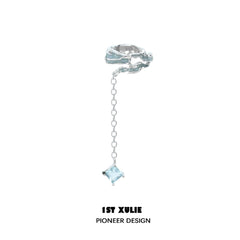 1ST XULIE "THE SEA" Oceanic Blue Tassel Ear Clips in Platinum Plated - On Model