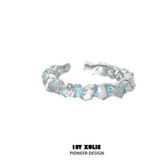 1ST XULIE "The Sea" Oceanic Drip Wax Statement Band Ring in 925 Sterling Silver - Texture Detail