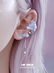 1ST XULIE "ATLANTIS" Oceanic Mermaid Scale Clip-On Ear Cuffs in Platinum Plated - Detail Shot