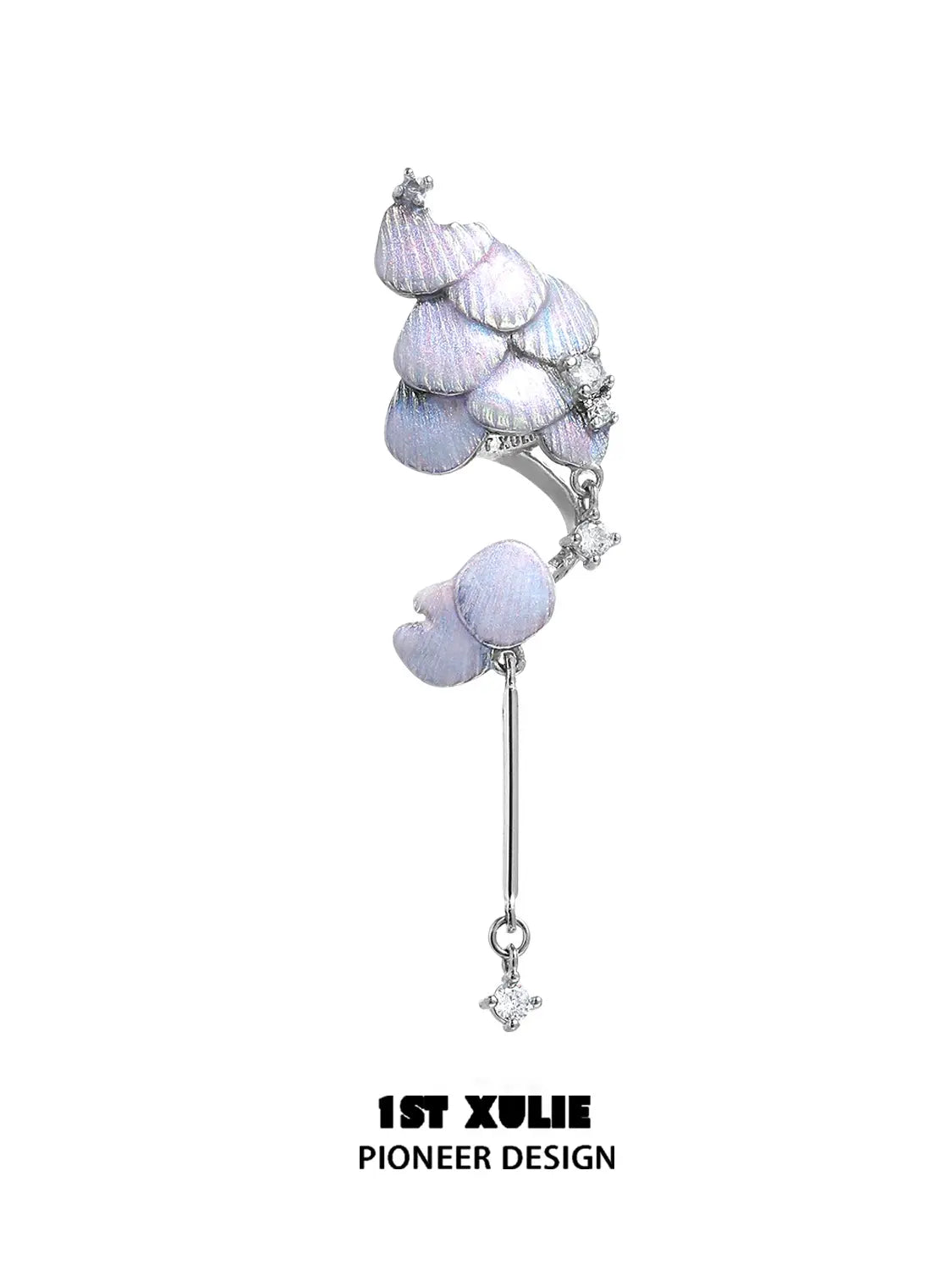 1ST XULIE "ATLANTIS" Oceanic Mermaid Scale Clip-On Ear Cuffs in Platinum Plated - On Model Close Up