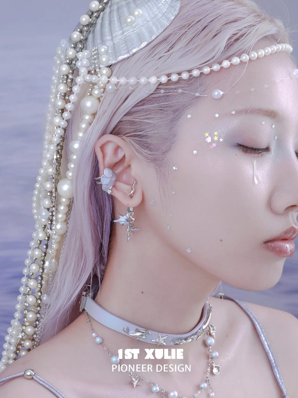 1ST XULIE "ATLANTIS" Oceanic Mermaid Scale Clip-On Ear Cuffs in Platinum Plated - Packaging View