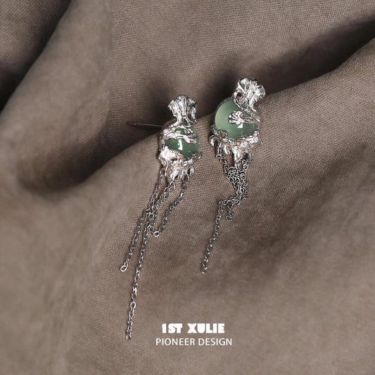 1ST XULIE "Renewal & Growth" Onyx Tassel Earrings in 925 Sterling Silver - Product View