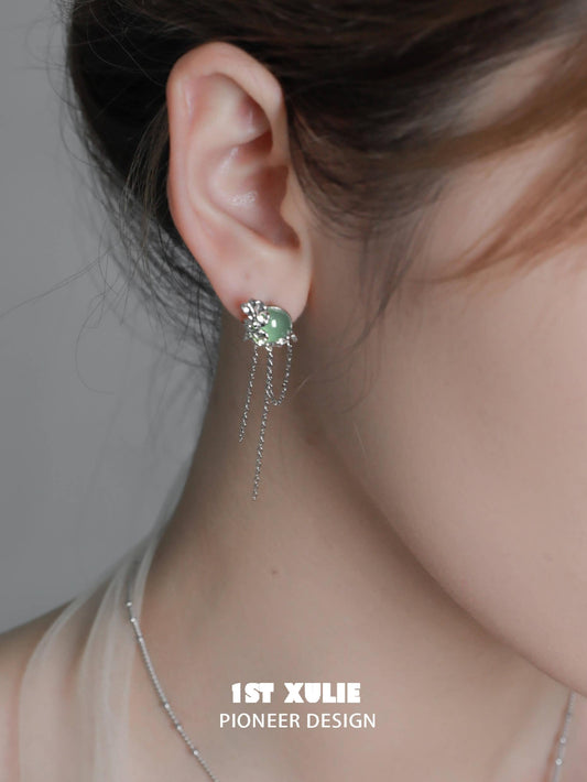 1ST XULIE "Renewal & Growth" Onyx Tassel Earrings in 925 Sterling Silver - On Model