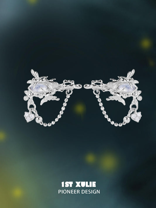 1ST XULIE "Blue Sky" Opal Genie Huggie Ear Cuffs in Platinum Plated 925 Sterling Silver - Detail Shot