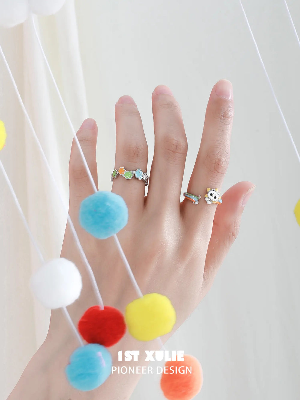 1ST XULIE Jewelry "RAINBOW CAT" Open Enamel Cat Ring in 925 Sterling Silver - Side View