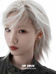 1ST XULIE Jewelry "Irises" Oxidized Cross Stud Earrings in 925 Sterling Silver - On Model