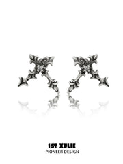 1ST XULIE Jewelry "Irises" Oxidized Cross Stud Earrings in 925 Sterling Silver - Packaging View