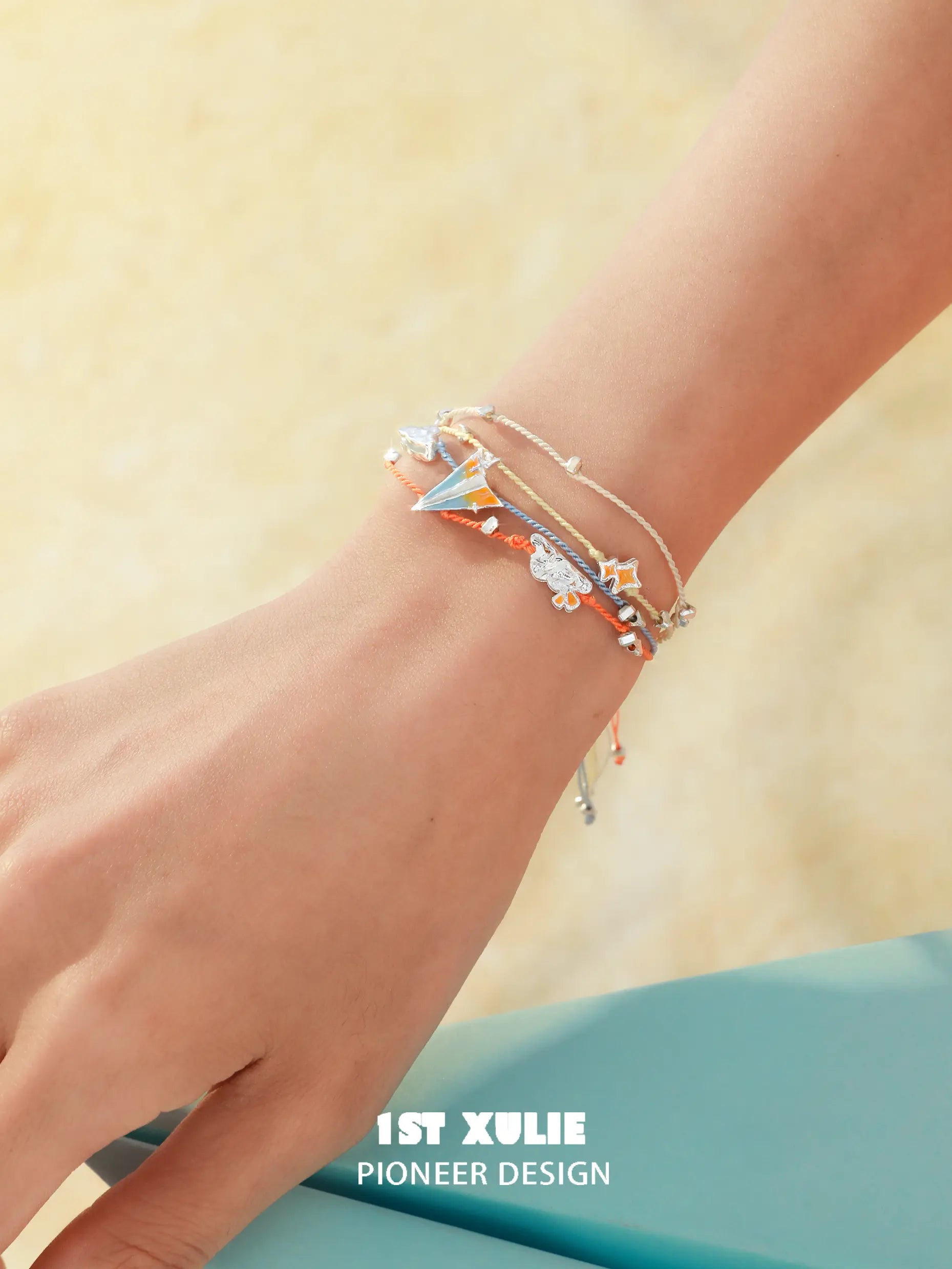 1ST XULIE Jewelry "Juicy Flight" Colorful Paper Plane Summer Friendship Charm Bracelet in Platinum Plated & Colorful Resin - Detail Shot