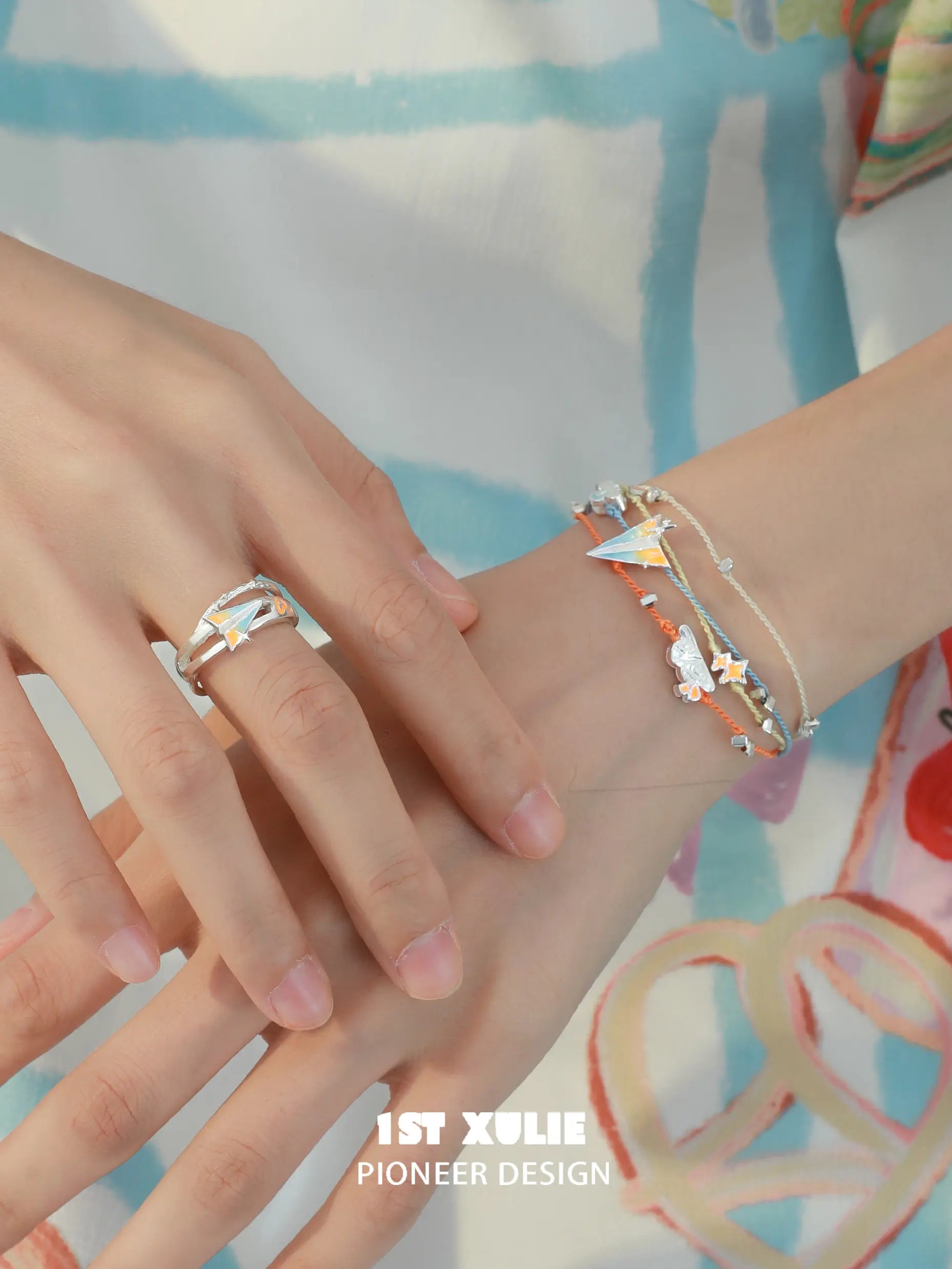 1ST XULIE Jewelry "Juicy Flight" Colorful Paper Plane Summer Friendship Charm Bracelet in Platinum Plated & Colorful Resin - Lifestyle Shot