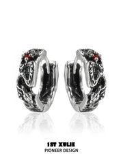 1ST XULIE "Snake Bite" Pave Serpent Huggie Hoop Earrings in Platinum Plated Brass - On Model