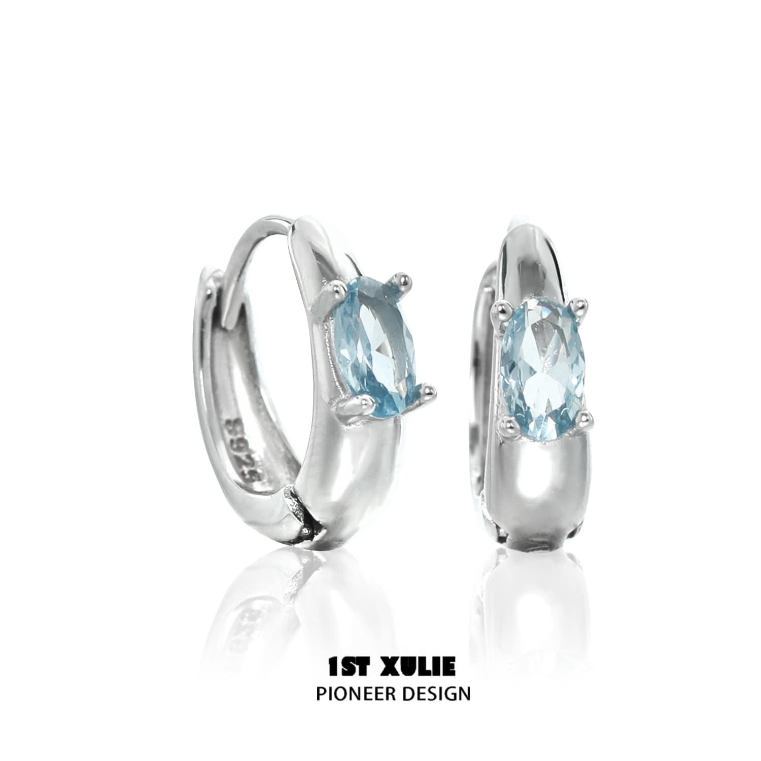 1ST XULIE "The Sea" Dainty Pave Wave Curved Bar Stud Earrings in 925 Sterling Silver - Product View