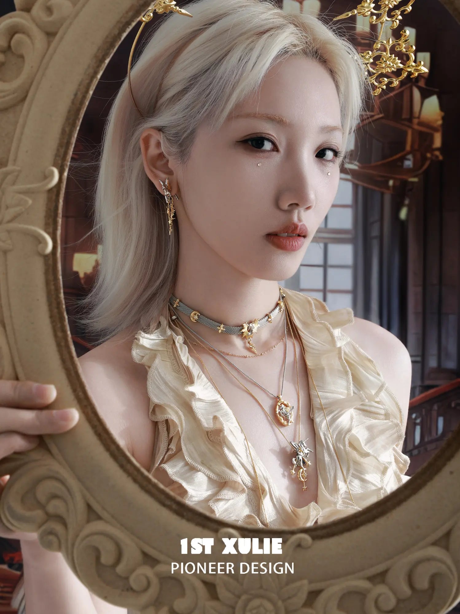 1ST XULIE "DREAM HORSE" Pegasus Tassel Stud Earrings in 18K Gold Plated Brass - Angle View