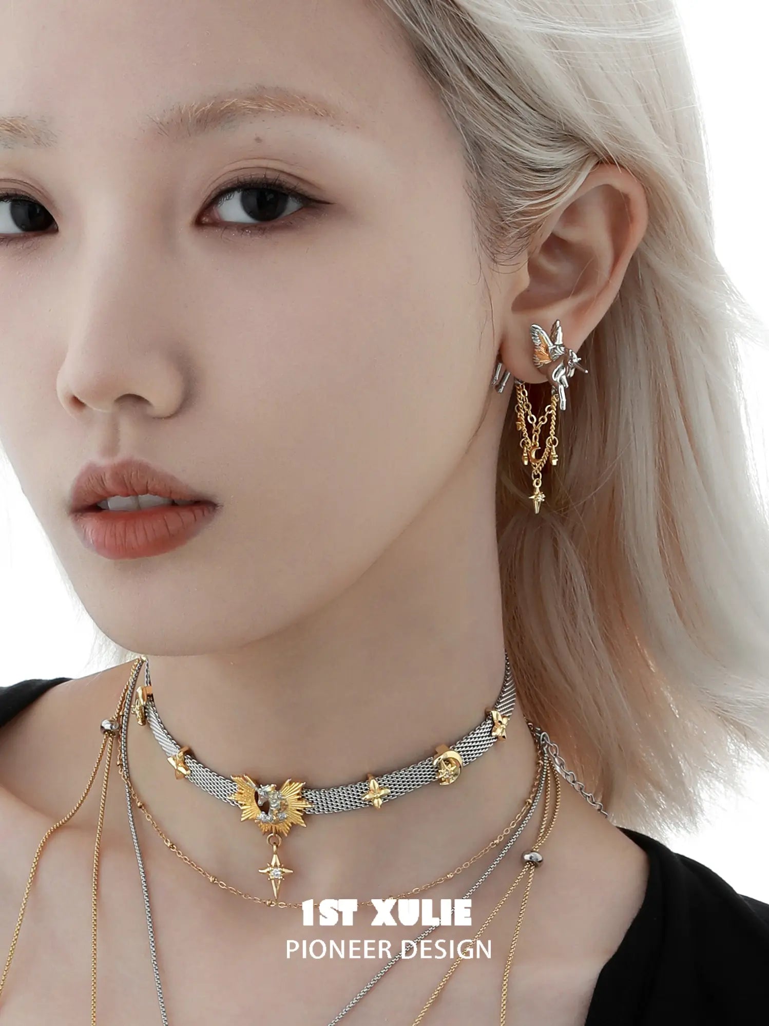 1ST XULIE "DREAM HORSE" Pegasus Tassel Stud Earrings in 18K Gold Plated Brass - Detail Shot
