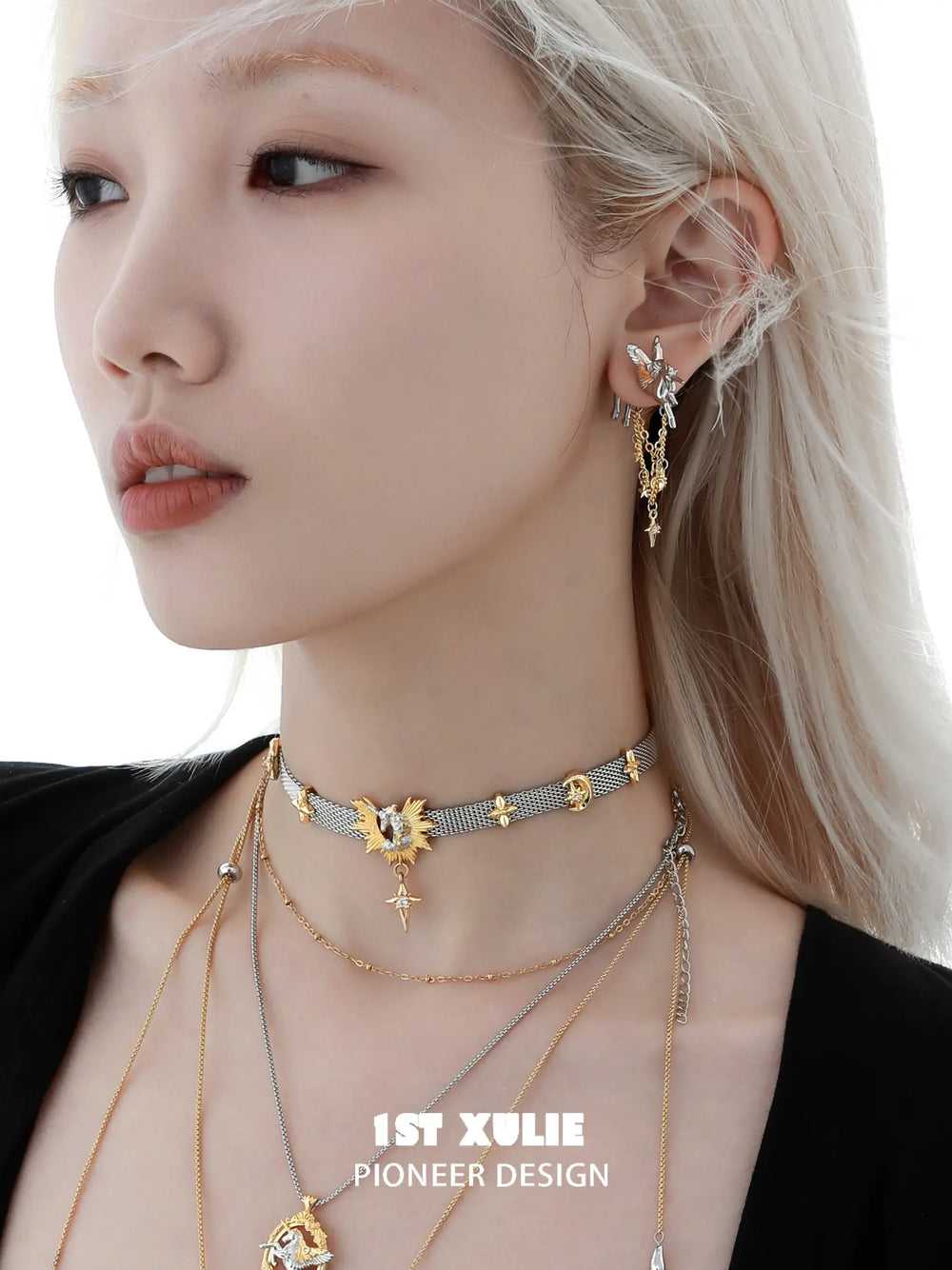 1ST XULIE "DREAM HORSE" Pegasus Tassel Stud Earrings in 18K Gold Plated Brass - Texture Detail