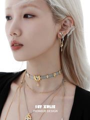 1ST XULIE "DREAM HORSE" Pegasus Tassel Stud Earrings in 18K Gold Plated Brass - Texture Detail