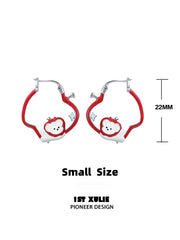 1ST XULIE "Cuties' Appleland" Playful Apple Cat & Dog Huggie Hoop Earrings in Platinum Plated - Detail Shot