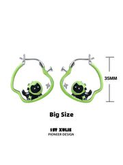 1ST XULIE "Cuties' Appleland" Playful Apple Cat & Dog Huggie Hoop Earrings in Platinum Plated - Lifestyle Shot