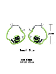 1ST XULIE "Cuties' Appleland" Playful Apple Cat & Dog Huggie Hoop Earrings in Platinum Plated - Product View