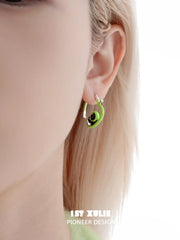 1ST XULIE "Cuties' Appleland" Playful Apple Cat & Dog Huggie Hoop Earrings in Platinum Plated - On Model Close-up