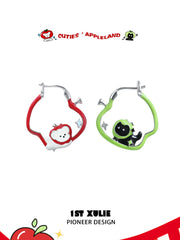 1ST XULIE "Cuties' Appleland" Playful Apple Cat & Dog Huggie Hoop Earrings in Platinum Plated - Packaging View