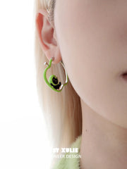 1ST XULIE "Cuties' Appleland" Playful Apple Cat & Dog Huggie Hoop Earrings in Platinum Plated - Size Comparison