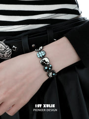 1ST XULIE "Ghosts Black Cat" Playful Black Cat Bangle in Platinum Plated - Angle View