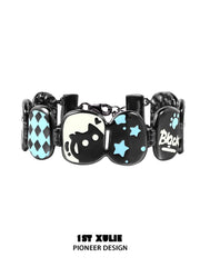 1ST XULIE "Ghosts Black Cat" Playful Black Cat Bangle in Platinum Plated - Side View