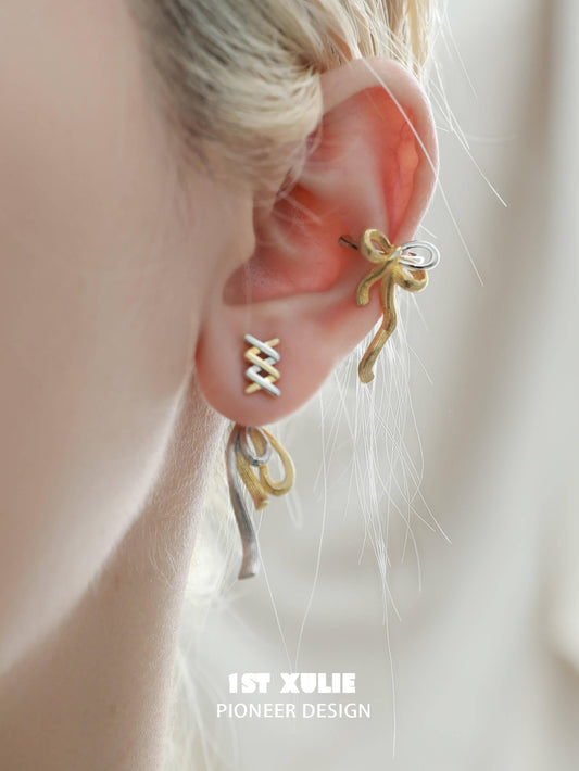 1ST XULIE "Lucky Cat" Playful Bow-Tie Cat Ear Clips in Platinum Plated - Product View