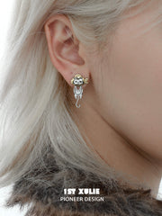 1ST XULIE "Graffiti Kitten" Playful Kitten Dangle Earrings in Platinum Plated Brass - Enamel Detail Shot