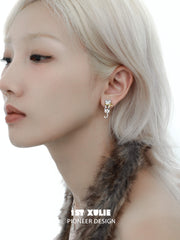 1ST XULIE "Graffiti Kitten" Playful Kitten Dangle Earrings in Platinum Plated Brass - Lifestyle Shot
