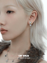 1ST XULIE "Graffiti Kitten" Playful Kitten Dangle Earrings in Platinum Plated Brass - Side View