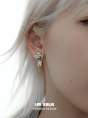 1ST XULIE "Graffiti Kitten" Playful Kitten Dangle Earrings in Platinum Plated Brass - Texture Detail