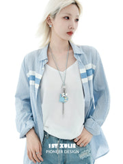 1ST XULIE "Angel Cuties" Playful Statement Kitten Keychain Pendant Necklace in Platinum Plated Brass - Clasp Detail