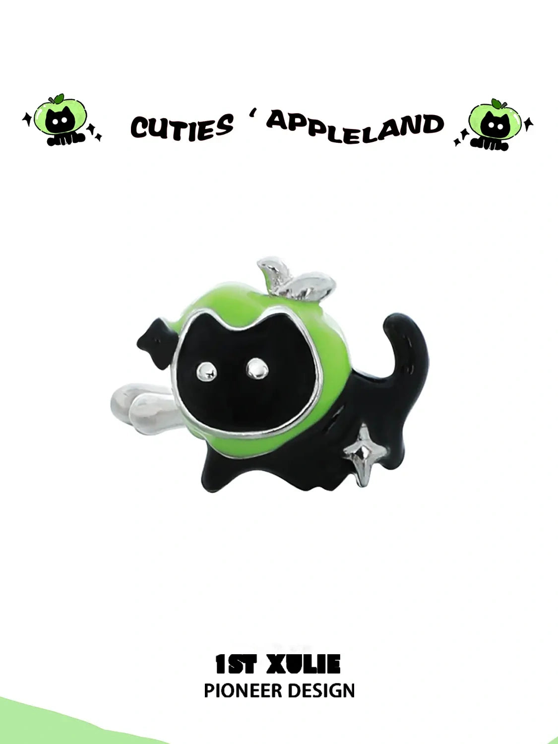 1ST XULIE "Cuties' Appleland" Playful Kitten & Puppy Ear Clips in Platinum Plated Brass - Angled View