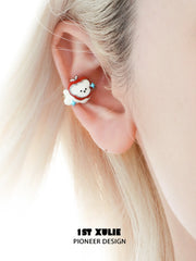 1ST XULIE "Cuties' Appleland" Playful Kitten & Puppy Ear Clips in Platinum Plated Brass - Back View