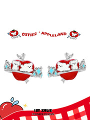 1ST XULIE "Cuties' Appleland" Playful Kitten & Puppy Statement Earrings in Platinum Plated Resin - Back View
