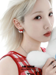 1ST XULIE "Cuties' Appleland" Playful Kitten & Puppy Statement Earrings in Platinum Plated Resin - Packaging View