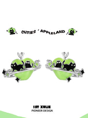 1ST XULIE "Cuties' Appleland" Playful Kitten & Puppy Statement Earrings in Platinum Plated Resin - Alternate Product View