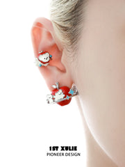 1ST XULIE "Cuties' Appleland" Playful Kitten & Puppy Statement Earrings in Platinum Plated Resin - Side View