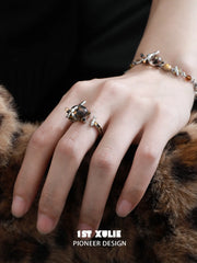 1ST XULIE "LEOPARD CAT" Playful Leopard Cat Adjustable Ring in 925 Sterling Silver - Product View