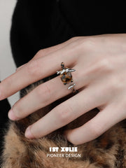 1ST XULIE "LEOPARD CAT" Playful Leopard Cat Adjustable Ring in 925 Sterling Silver - On Model