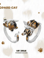 1ST XULIE "LEOPARD CAT" Playful Leopard Cat Adjustable Ring in 925 Sterling Silver - Texture Detail