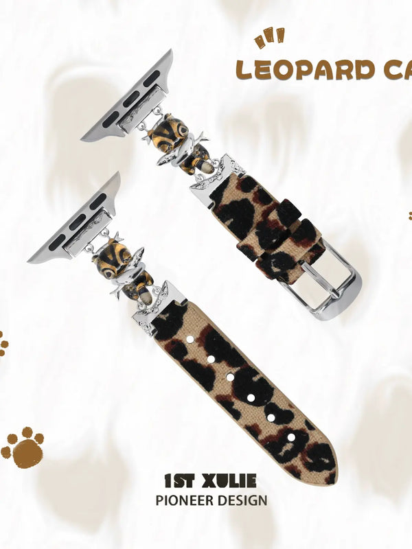 "LEOPARD CAT" Platinum Plated Leopard Cat Designer Apple Watch Band