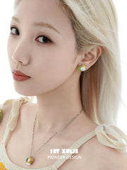 1ST XULIE "Cuties' Appleland" Playful Puppy Interchangeable Stud Earrings Set in Platinum Plated Brass - Texture Shot