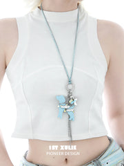 1ST XULIE "Angel Cuties" Playful Puppy Pendant Necklace in Platinum Plated Brass - Product View