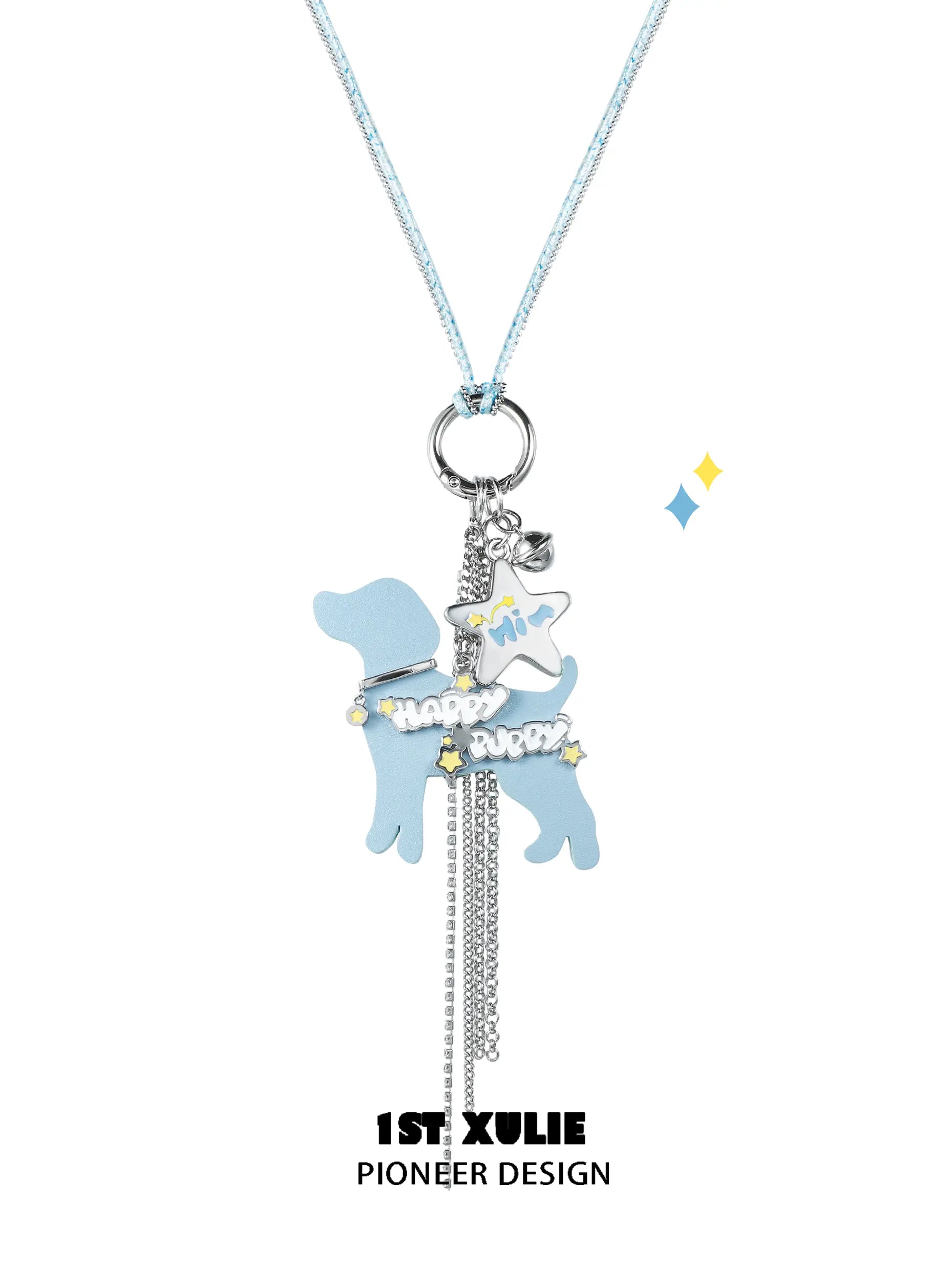 1ST XULIE "Angel Cuties" Playful Puppy Pendant Necklace in Platinum Plated Brass - On Model