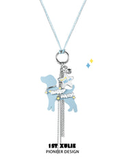 1ST XULIE "Angel Cuties" Playful Puppy Pendant Necklace in Platinum Plated Brass - On Model