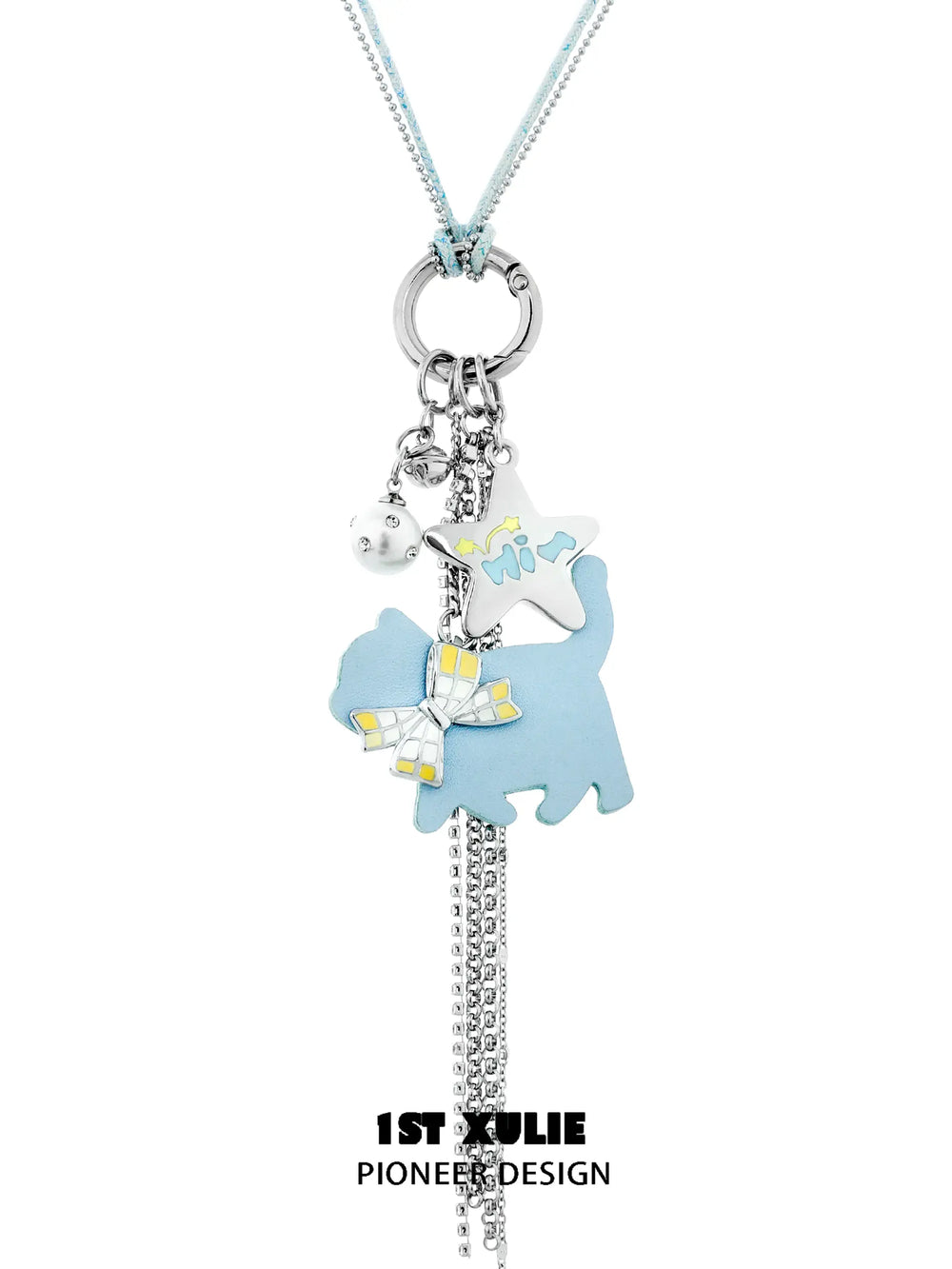 1ST XULIE "Angel Cuties" Playful Puppy Pendant Necklace in Platinum Plated Brass - Product View 2