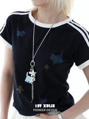 1ST XULIE "Angel Cuties" Playful Puppy Pendant Necklace in Platinum Plated Brass - Side View