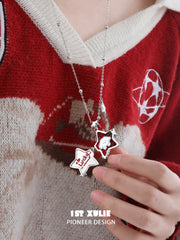 1ST XULIE "Cuties' Appleland" Playful Starry Puppy Pendant Necklace in Platinum Plated - Angle View